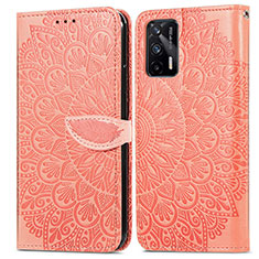 Leather Case Stands Fashionable Pattern Flip Cover Holder S04D for Realme GT 5G Orange