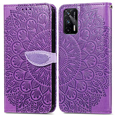 Leather Case Stands Fashionable Pattern Flip Cover Holder S04D for Realme GT 5G Purple