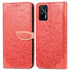 Leather Case Stands Fashionable Pattern Flip Cover Holder S04D for Realme GT 5G Red