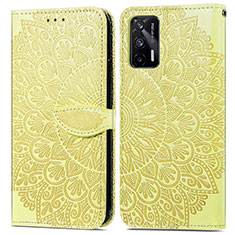 Leather Case Stands Fashionable Pattern Flip Cover Holder S04D for Realme GT 5G Yellow