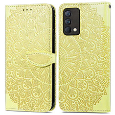 Leather Case Stands Fashionable Pattern Flip Cover Holder S04D for Realme GT Master 5G Yellow