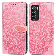 Leather Case Stands Fashionable Pattern Flip Cover Holder S04D for Realme GT Master Explorer 5G Rose Gold