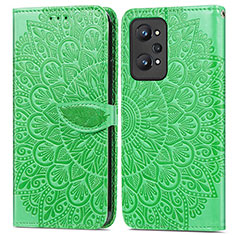 Leather Case Stands Fashionable Pattern Flip Cover Holder S04D for Realme GT Neo2 5G Green