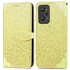 Leather Case Stands Fashionable Pattern Flip Cover Holder S04D for Realme GT2 5G Yellow