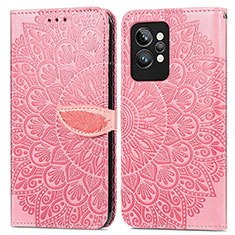 Leather Case Stands Fashionable Pattern Flip Cover Holder S04D for Realme GT2 Pro 5G Rose Gold