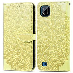 Leather Case Stands Fashionable Pattern Flip Cover Holder S04D for Realme Narzo 50i Yellow