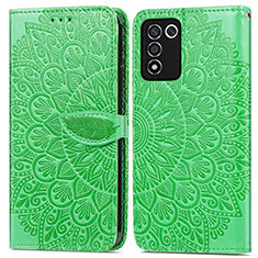 Leather Case Stands Fashionable Pattern Flip Cover Holder S04D for Realme Q3s 5G Green