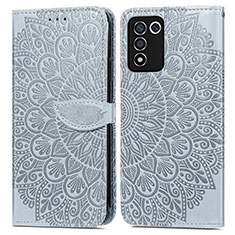 Leather Case Stands Fashionable Pattern Flip Cover Holder S04D for Realme Q3t 5G Gray