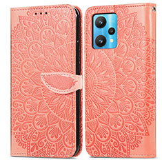 Leather Case Stands Fashionable Pattern Flip Cover Holder S04D for Realme Q5 5G Orange