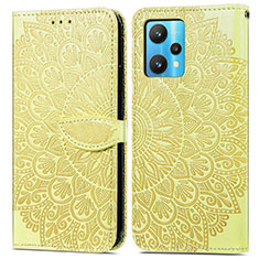 Leather Case Stands Fashionable Pattern Flip Cover Holder S04D for Realme Q5 5G Yellow