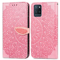 Leather Case Stands Fashionable Pattern Flip Cover Holder S04D for Realme V11s 5G Rose Gold