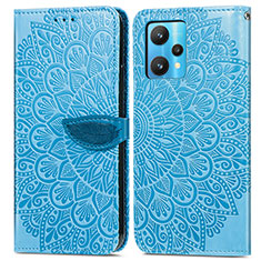 Leather Case Stands Fashionable Pattern Flip Cover Holder S04D for Realme V25 5G Blue