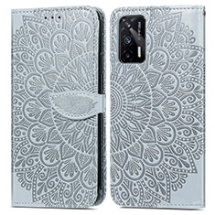 Leather Case Stands Fashionable Pattern Flip Cover Holder S04D for Realme X7 Max 5G Gray