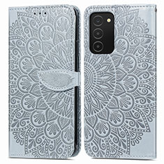 Leather Case Stands Fashionable Pattern Flip Cover Holder S04D for Samsung Galaxy A02s Gray