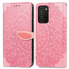 Leather Case Stands Fashionable Pattern Flip Cover Holder S04D for Samsung Galaxy A02s Rose Gold