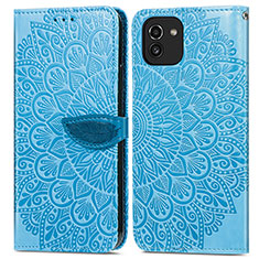 Leather Case Stands Fashionable Pattern Flip Cover Holder S04D for Samsung Galaxy A03 Blue