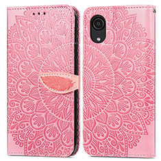 Leather Case Stands Fashionable Pattern Flip Cover Holder S04D for Samsung Galaxy A03 Core Rose Gold