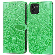 Leather Case Stands Fashionable Pattern Flip Cover Holder S04D for Samsung Galaxy A03 Green