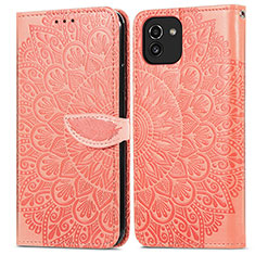 Leather Case Stands Fashionable Pattern Flip Cover Holder S04D for Samsung Galaxy A03 Orange