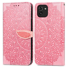 Leather Case Stands Fashionable Pattern Flip Cover Holder S04D for Samsung Galaxy A03 Rose Gold