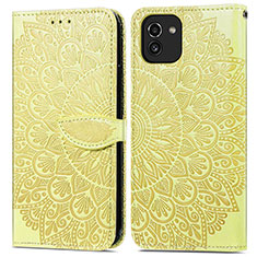 Leather Case Stands Fashionable Pattern Flip Cover Holder S04D for Samsung Galaxy A03 Yellow