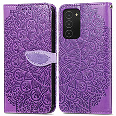 Leather Case Stands Fashionable Pattern Flip Cover Holder S04D for Samsung Galaxy A03s Purple