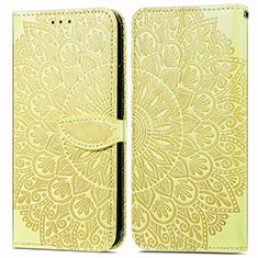 Leather Case Stands Fashionable Pattern Flip Cover Holder S04D for Samsung Galaxy A03s Yellow