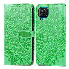 Leather Case Stands Fashionable Pattern Flip Cover Holder S04D for Samsung Galaxy A12 5G Green