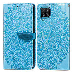 Leather Case Stands Fashionable Pattern Flip Cover Holder S04D for Samsung Galaxy A12 Blue