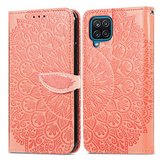 Leather Case Stands Fashionable Pattern Flip Cover Holder S04D for Samsung Galaxy A12 Orange