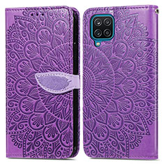 Leather Case Stands Fashionable Pattern Flip Cover Holder S04D for Samsung Galaxy A12 Purple