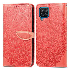 Leather Case Stands Fashionable Pattern Flip Cover Holder S04D for Samsung Galaxy A12 Red