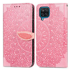 Leather Case Stands Fashionable Pattern Flip Cover Holder S04D for Samsung Galaxy A22 4G Rose Gold