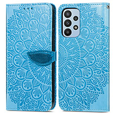 Leather Case Stands Fashionable Pattern Flip Cover Holder S04D for Samsung Galaxy A23 4G Blue