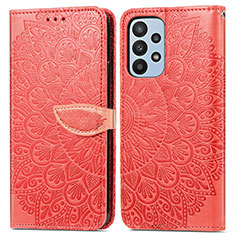 Leather Case Stands Fashionable Pattern Flip Cover Holder S04D for Samsung Galaxy A23 4G Red