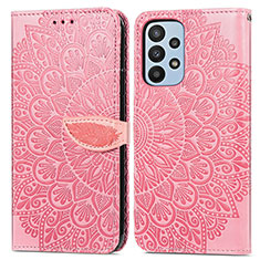 Leather Case Stands Fashionable Pattern Flip Cover Holder S04D for Samsung Galaxy A23 4G Rose Gold