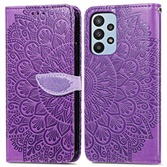 Leather Case Stands Fashionable Pattern Flip Cover Holder S04D for Samsung Galaxy A23 5G Purple