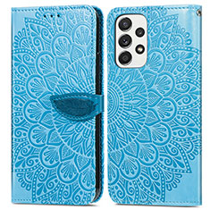 Leather Case Stands Fashionable Pattern Flip Cover Holder S04D for Samsung Galaxy A33 5G Blue