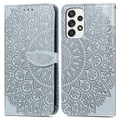 Leather Case Stands Fashionable Pattern Flip Cover Holder S04D for Samsung Galaxy A33 5G Gray