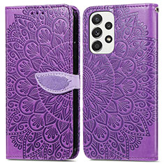 Leather Case Stands Fashionable Pattern Flip Cover Holder S04D for Samsung Galaxy A33 5G Purple