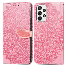 Leather Case Stands Fashionable Pattern Flip Cover Holder S04D for Samsung Galaxy A33 5G Rose Gold