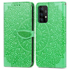 Leather Case Stands Fashionable Pattern Flip Cover Holder S04D for Samsung Galaxy A52 4G Green