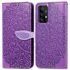 Leather Case Stands Fashionable Pattern Flip Cover Holder S04D for Samsung Galaxy A52 4G Purple