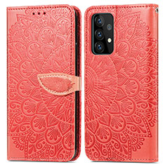 Leather Case Stands Fashionable Pattern Flip Cover Holder S04D for Samsung Galaxy A52 4G Red