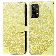 Leather Case Stands Fashionable Pattern Flip Cover Holder S04D for Samsung Galaxy A52 4G Yellow
