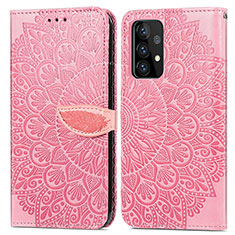 Leather Case Stands Fashionable Pattern Flip Cover Holder S04D for Samsung Galaxy A52s 5G Rose Gold