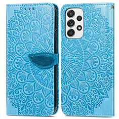 Leather Case Stands Fashionable Pattern Flip Cover Holder S04D for Samsung Galaxy A53 5G Blue