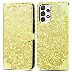 Leather Case Stands Fashionable Pattern Flip Cover Holder S04D for Samsung Galaxy A53 5G Yellow