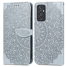 Leather Case Stands Fashionable Pattern Flip Cover Holder S04D for Samsung Galaxy A55 5G Gray