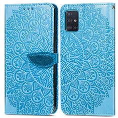 Leather Case Stands Fashionable Pattern Flip Cover Holder S04D for Samsung Galaxy A71 5G Blue